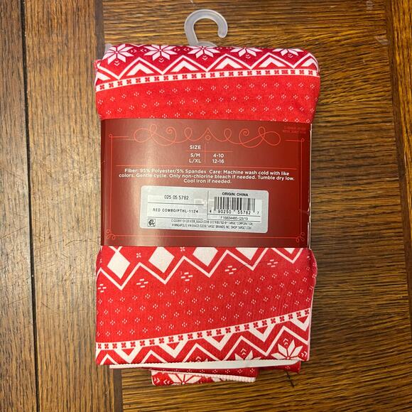 NWT Wondershop Target Red White Fair Isle Fleece Lined Christmas Leggings S/M - Picture 2 of 2